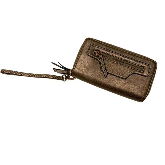 Bronze Vegan Leather Zippered Wallet - Picture 1 of 5